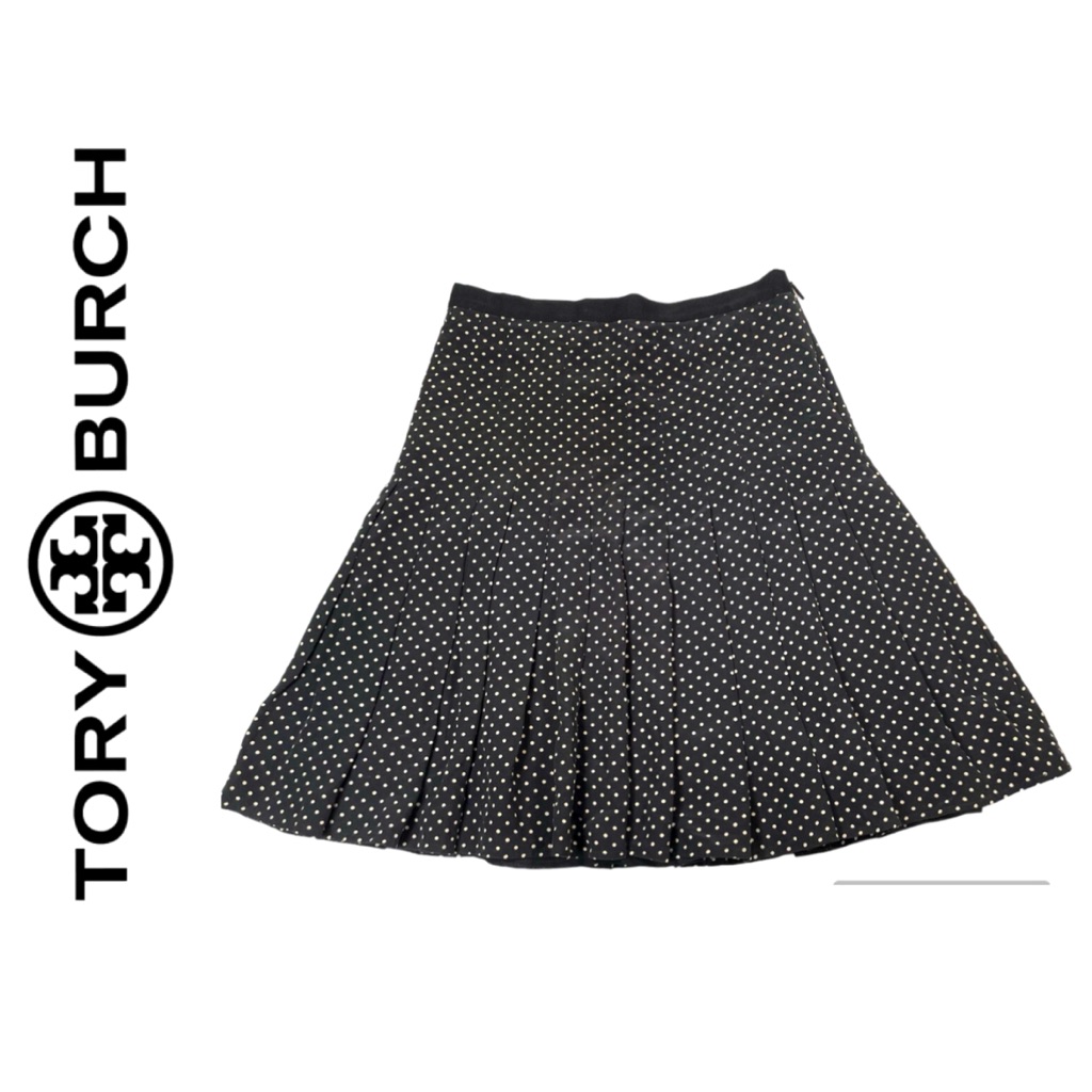Tory Burch Silk Pleated Black & White Polka Dot Erica Skirt